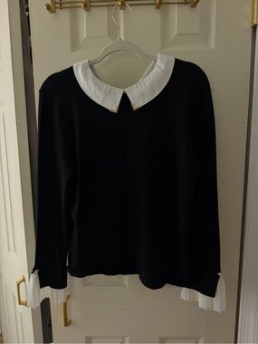 Black Long-Sleeve Blouse with White Peter Pan Collar